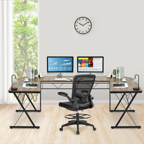 59-inch L-shaped corner computer desk for home office study workstation - brown