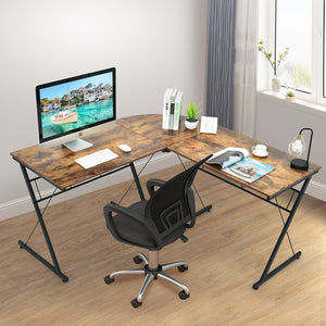 59-inch L-shaped corner computer desk for home office study workstation - brown