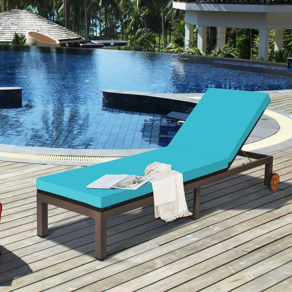 Patio lounge chair, rattan lounge chair, reclining lounge chair - turquoise