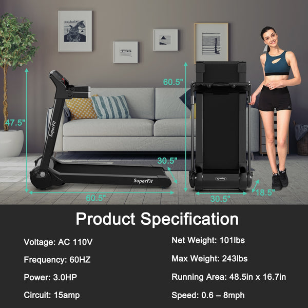 Tapis roulant électrique pliant 3HP en cours d'exécution