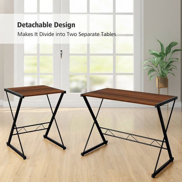 L-shaped computer gaming desk with monitor stand and host tray - Walnut