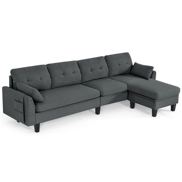 Reversible sectional sofa, L-shaped sofa with ottoman - grey
