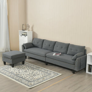 Reversible sectional sofa, L-shaped sofa with ottoman - grey