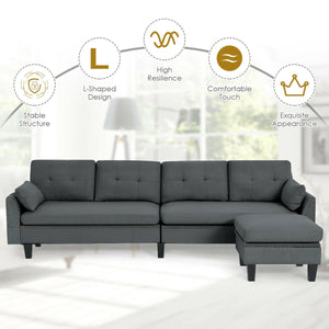 Reversible sectional sofa, L-shaped sofa with ottoman - grey