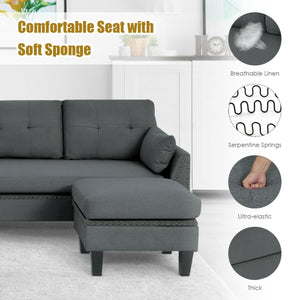 Reversible sectional sofa, L-shaped sofa with ottoman - grey