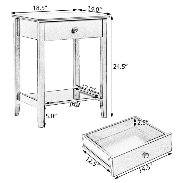 Wooden bedside table with sliding drawer - Grey