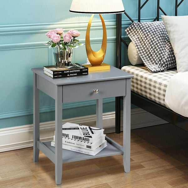 Wooden bedside table with sliding drawer - Grey
