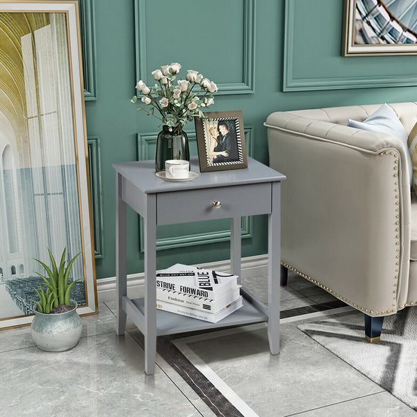 Wooden bedside table with sliding drawer - Grey