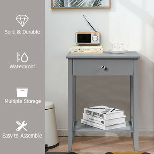 Wooden bedside table with sliding drawer - Grey