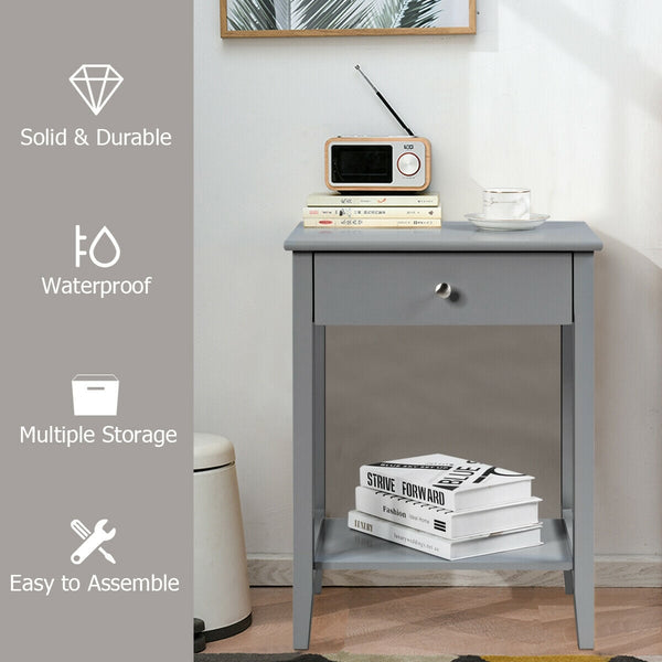 Wooden bedside table with sliding drawer - Grey