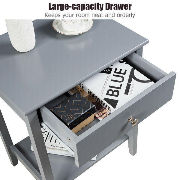 Wooden bedside table with sliding drawer - Grey