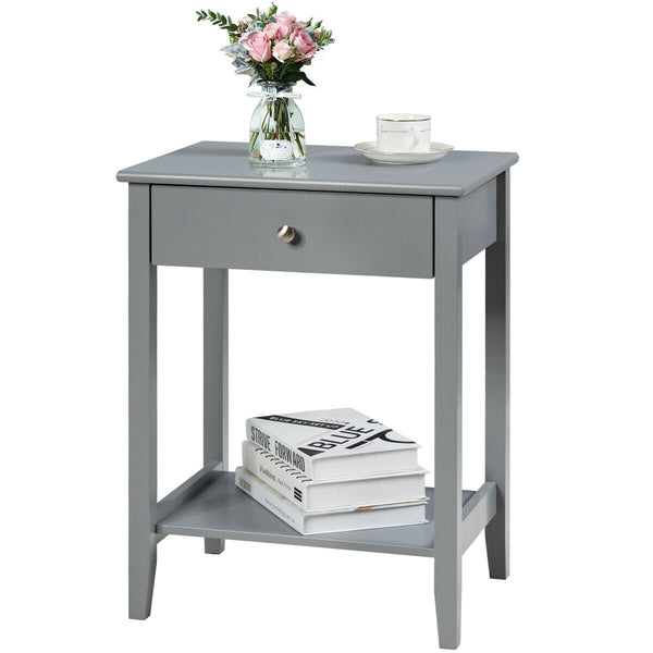 Wooden bedside table with sliding drawer - Grey