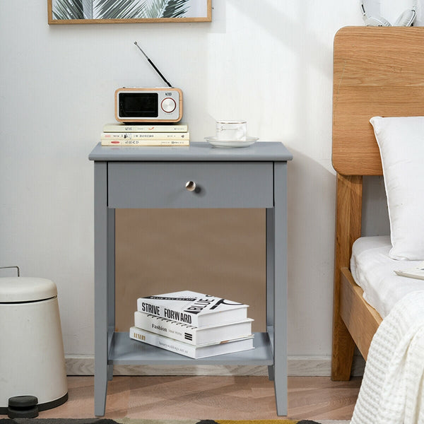 Wooden bedside table with sliding drawer - Grey