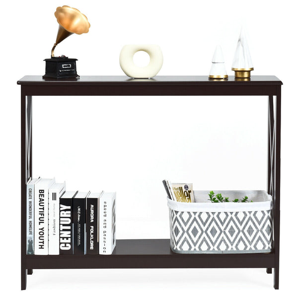 X-Design Console Table, 2-Tier Console - Dark Brown