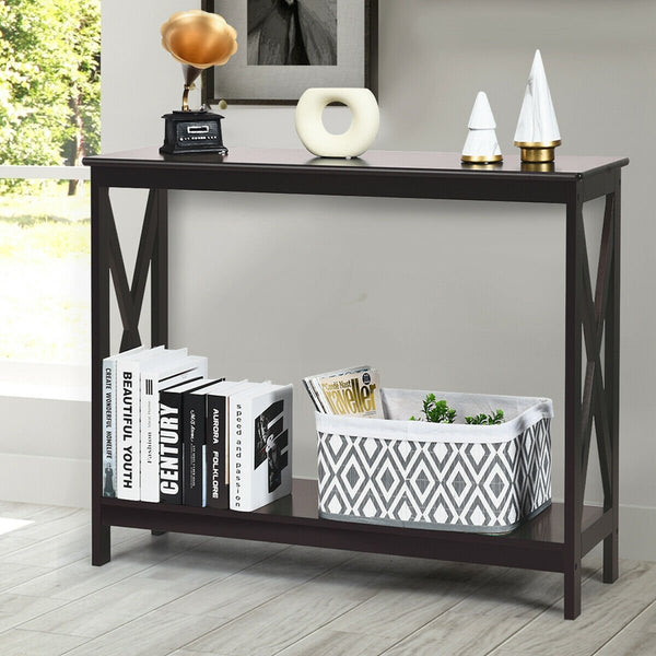 X-Design Console Table, 2-Tier Console - Dark Brown