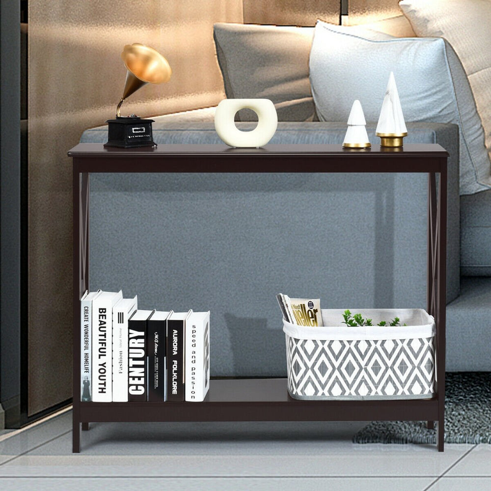 X-Design Console Table, 2-Tier Console - Dark Brown