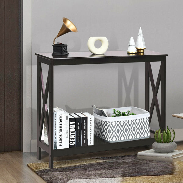 X-Design Console Table, 2-Tier Console - Dark Brown