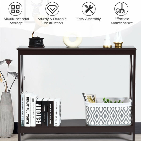 X-Design Console Table, 2-Tier Console - Dark Brown