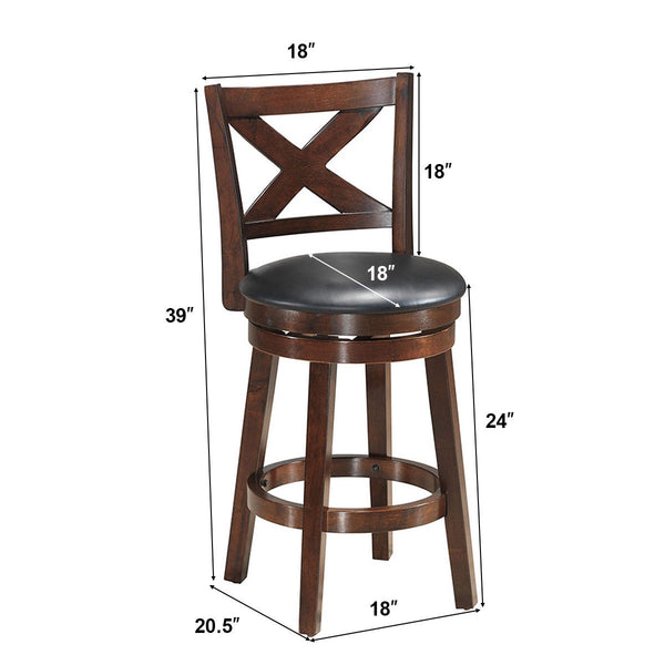 Swivel counter-height bar stool with padded X-shaped seat and PVC cushion - 24"