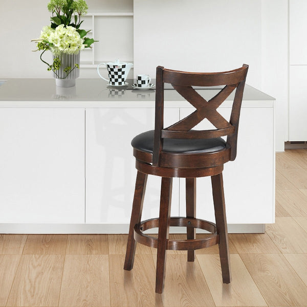 Swivel counter-height bar stool with padded X-shaped seat and PVC cushion - 24"