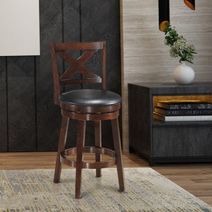 Swivel counter-height bar stool with padded X-shaped seat and PVC cushion - 24"