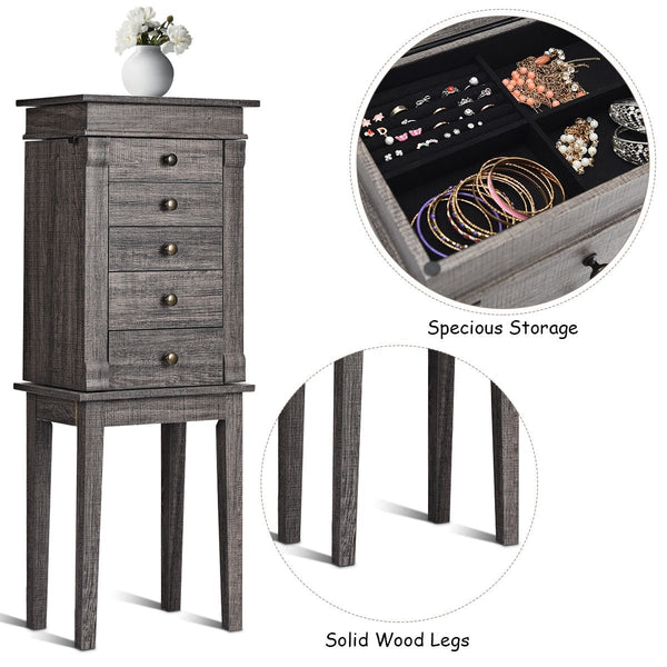Standing jewelry armoire storage organizer with wooden legs