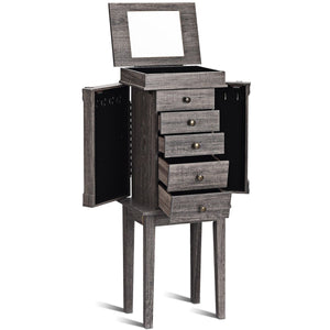 Standing jewelry armoire storage organizer with wooden legs
