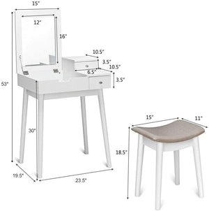 Vanity dressing table set with mirror, stool, and office furniture