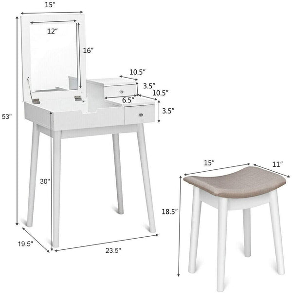 Vanity dressing table set with mirror, stool, and office furniture