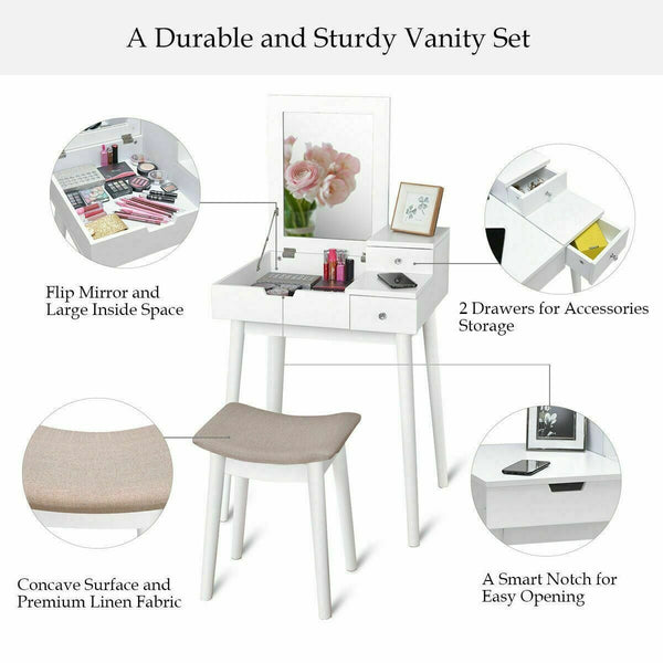 Vanity dressing table set with mirror, stool, and office furniture