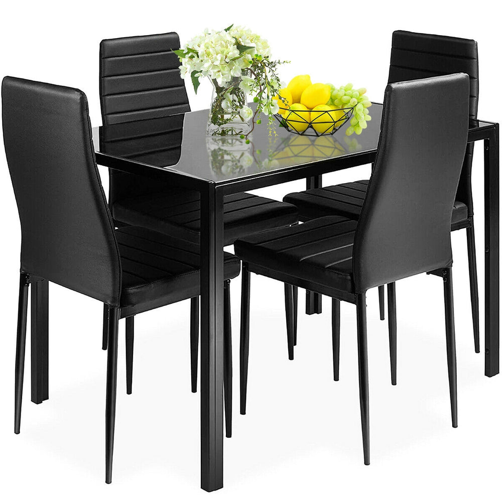 5-piece dining set with metal frame and glass top