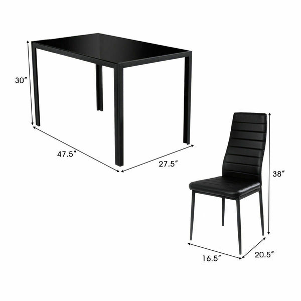 5-piece dining set with metal frame and glass top