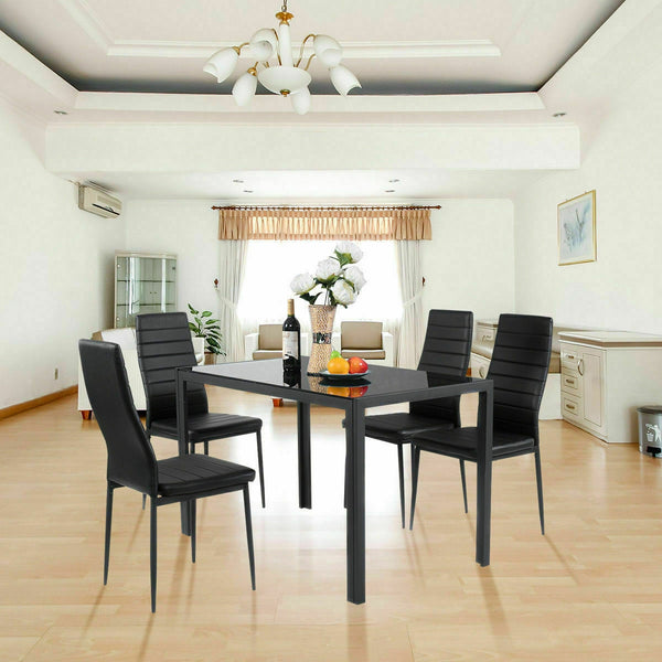 5-piece dining set with metal frame and glass top