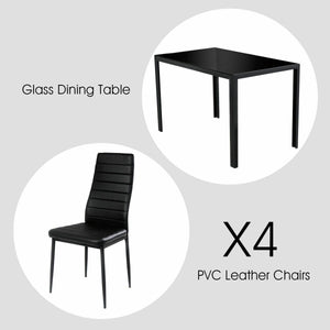 5-piece dining set with metal frame and glass top