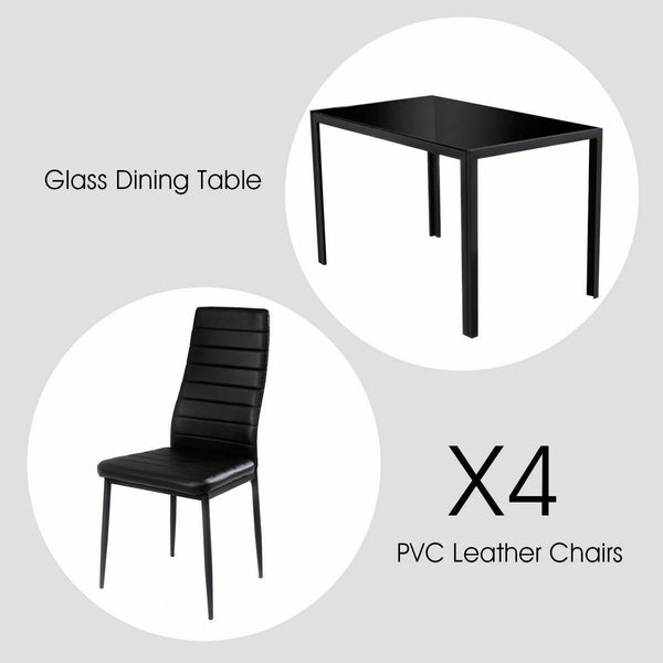 5-piece dining set with metal frame and glass top