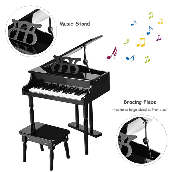30-Key Musical Instrument Mini Grand Piano with Bench - Black