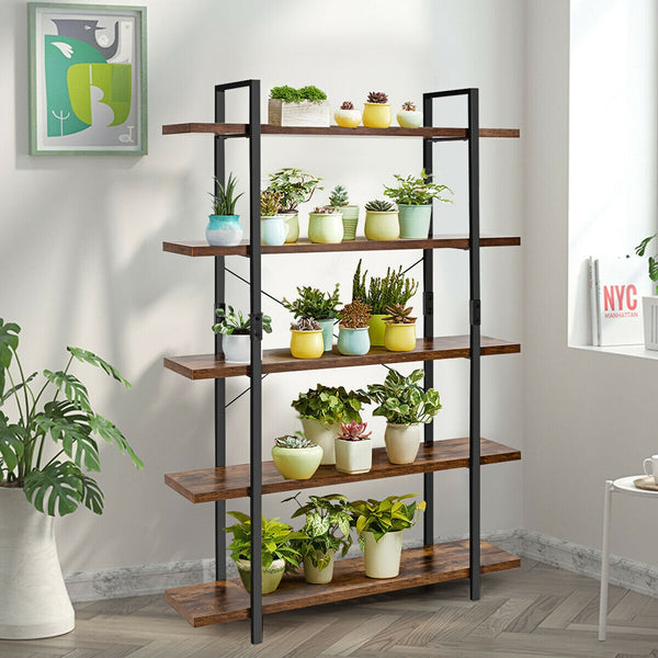 5-Tier Industrial Shelving Unit with Storage Rack and Display Stand - Brown