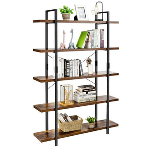 5-Tier Industrial Shelving Unit with Storage Rack and Display Stand - Brown