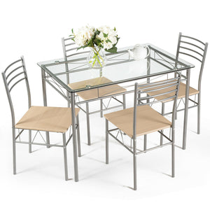 5-piece dining set with glass table and 4 chairs