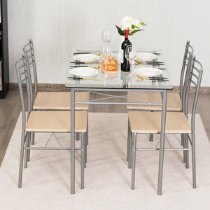 5-piece dining set with glass table and 4 chairs