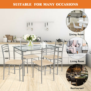 5-piece dining set with glass table and 4 chairs