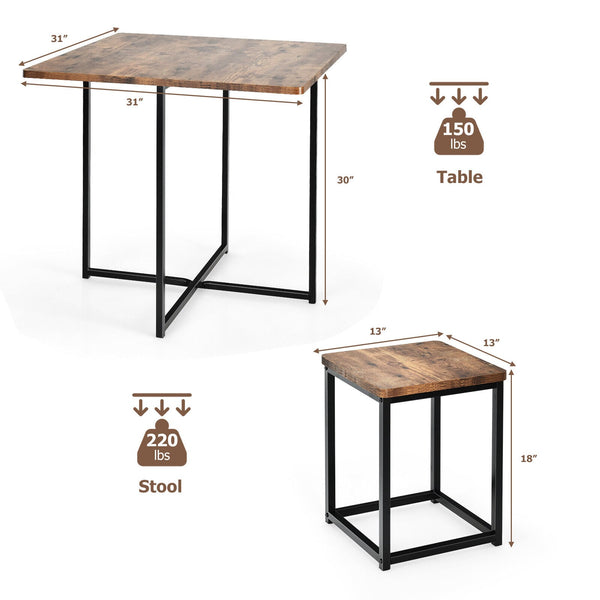5-piece dining set with metal frame, compact dining table, and 4 stools - Walnut