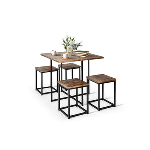 5-piece dining set with metal frame, compact dining table, and 4 stools - Walnut