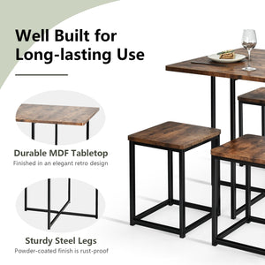 5-piece dining set with metal frame, compact dining table, and 4 stools - Walnut