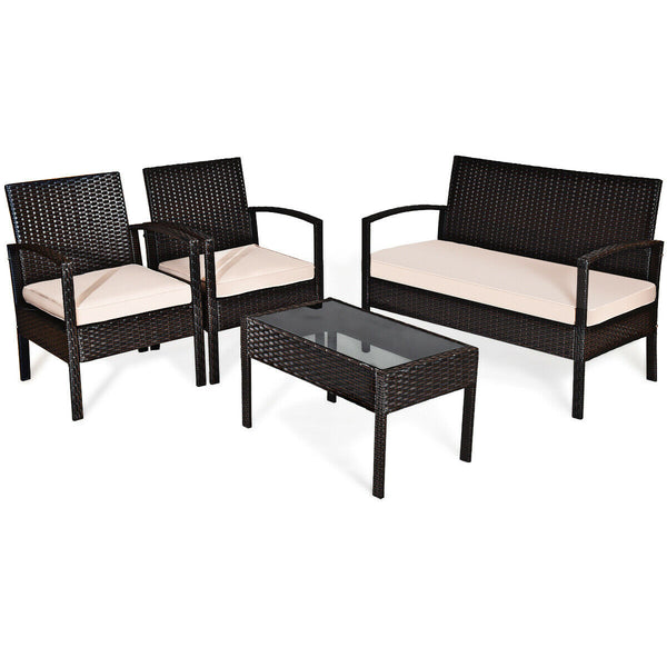 4-piece patio furniture set: rattan chair, wicker bistro set