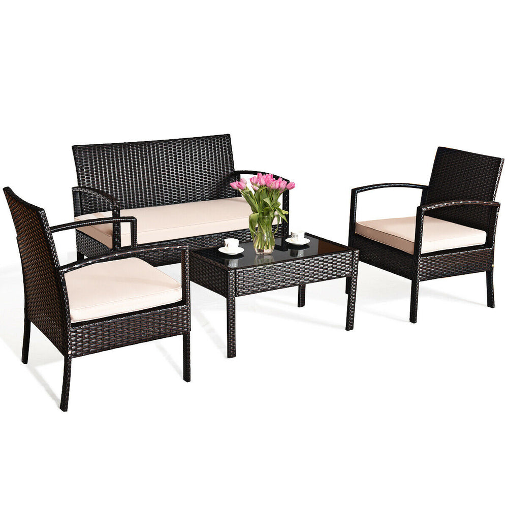 4-piece patio furniture set: rattan chair, wicker bistro set