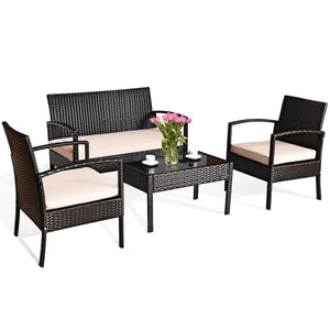 4-piece patio furniture set: rattan chair, wicker bistro set