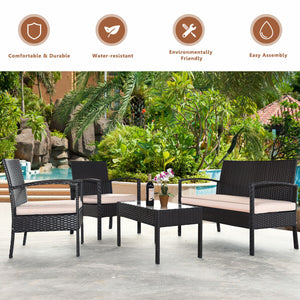 4-piece patio furniture set: rattan chair, wicker bistro set