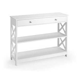 3-Tier Console Table with Drawer and Storage Shelves - White