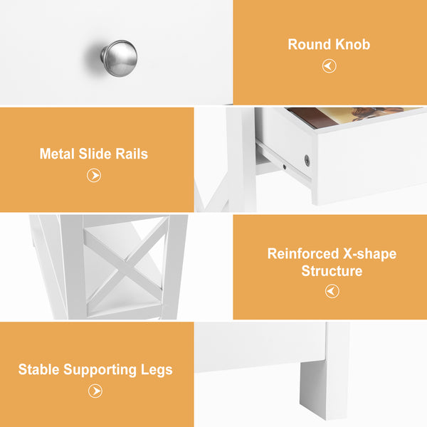 3-Tier Console Table with Drawer and Storage Shelves - White